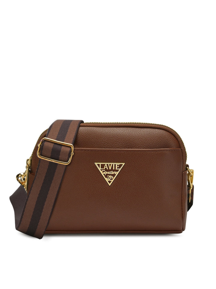 Homer Horizontal 3 Compartment Small Sling Bag — Tan
