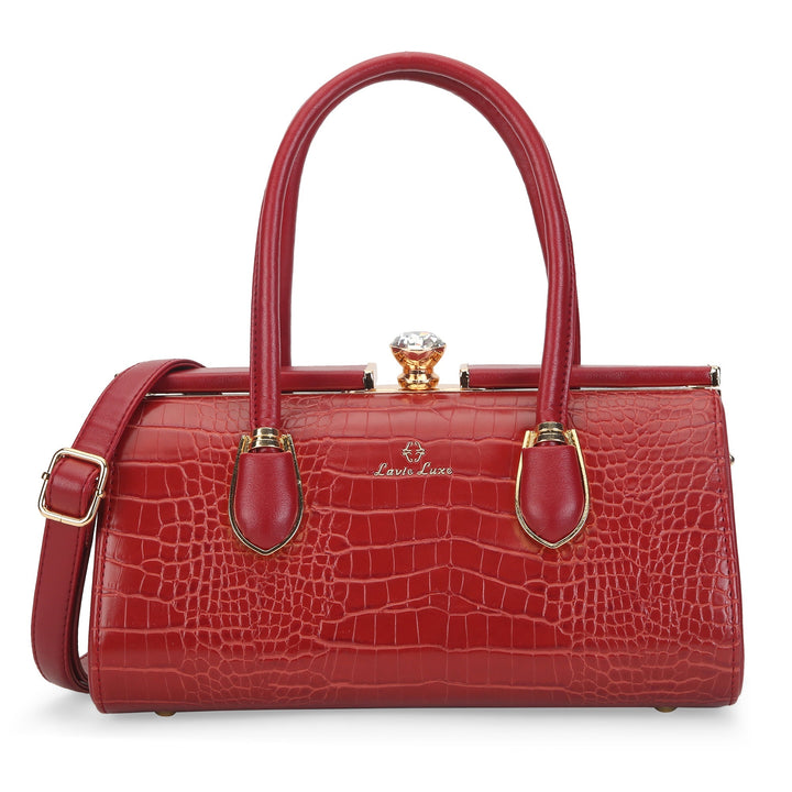 Medium Dazzle Frame Satchel Bag — Dark Red (2)