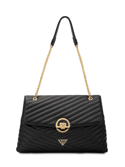 Denver Large Quilted Flap Satchel Bag — Black