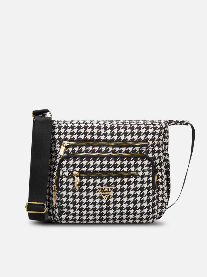 Tucson 7 Compartments Large Sling Bag — Black/White