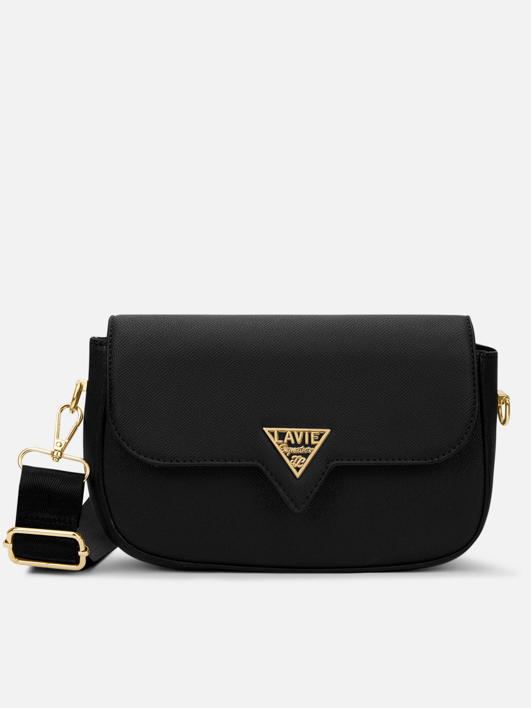 Victoria Small Flap Sling Bag — Black