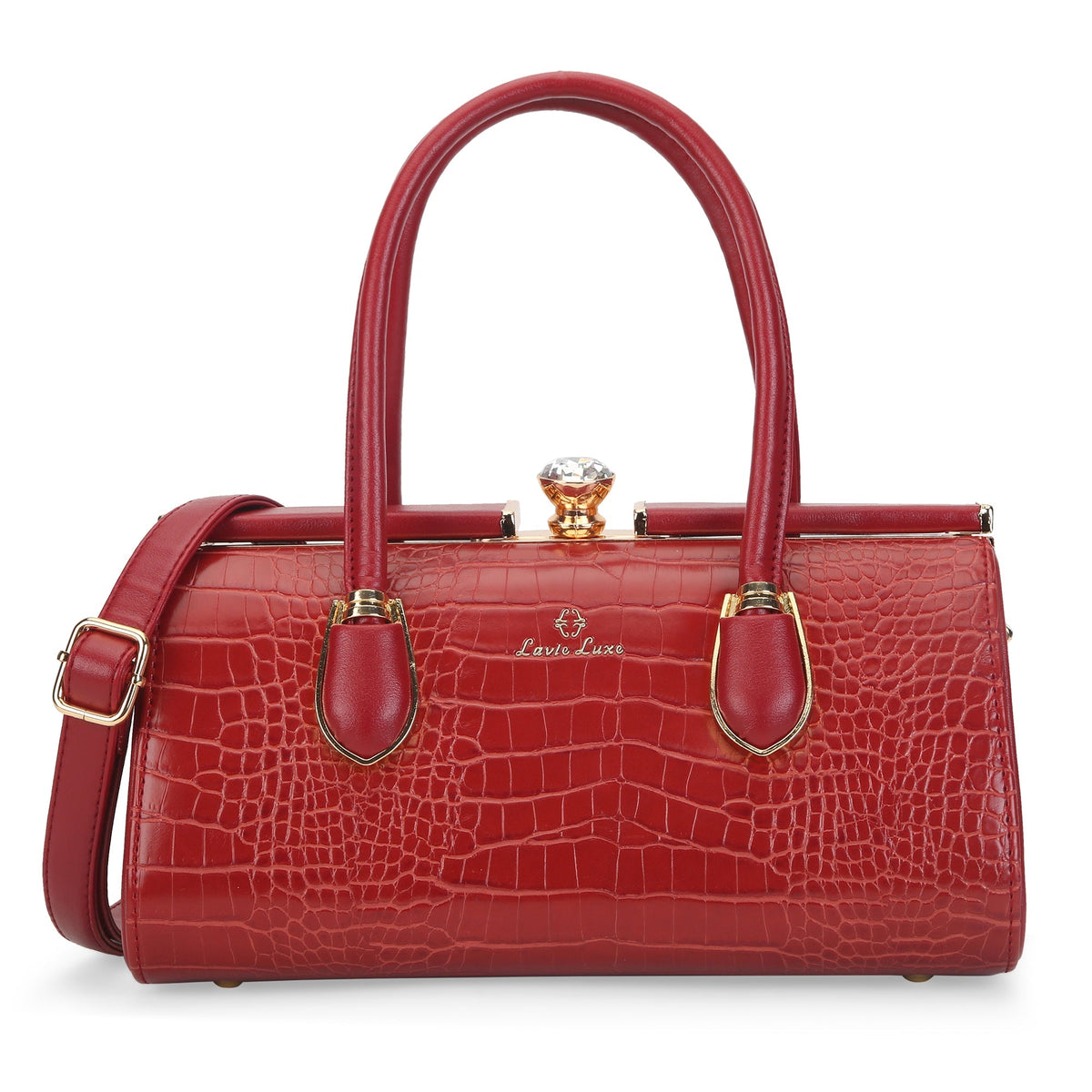 Medium Dazzle Frame Satchel Bag — Dark Red (2)