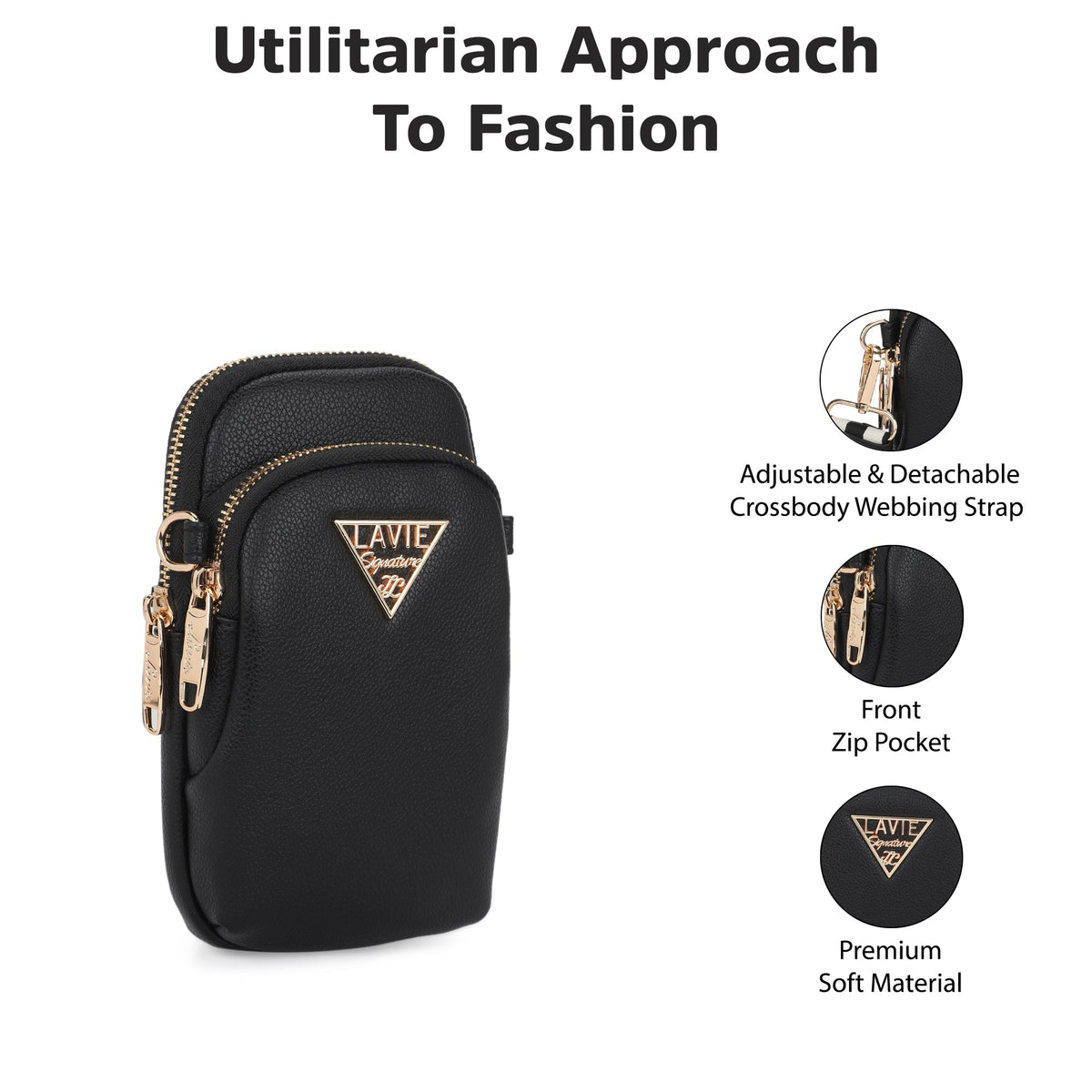 Indiana Vertical 2 Compartments Small Sling Bag — Black (3)