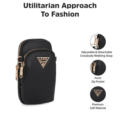 Indiana Vertical 2 Compartments Small Sling Bag — Black (3)