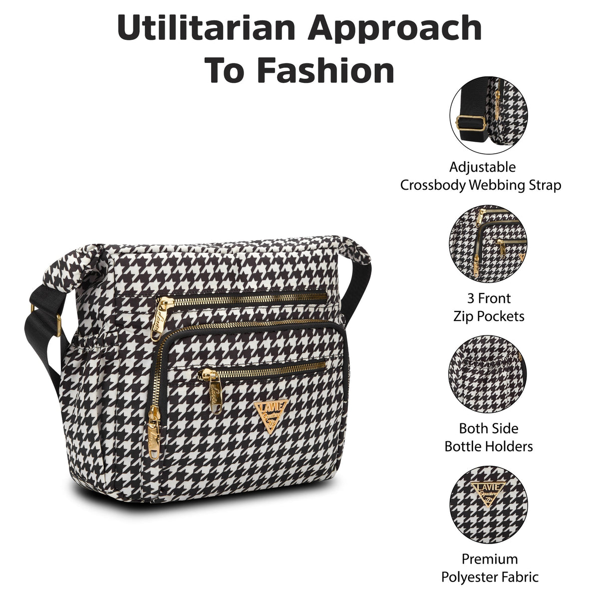 Tucson 7 Compartments Large Sling Bag — Black/White (3)