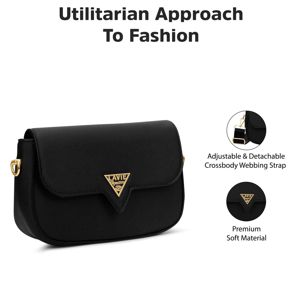 Victoria Small Flap Sling Bag — Black (3)