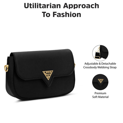 Victoria Small Flap Sling Bag — Black (3)