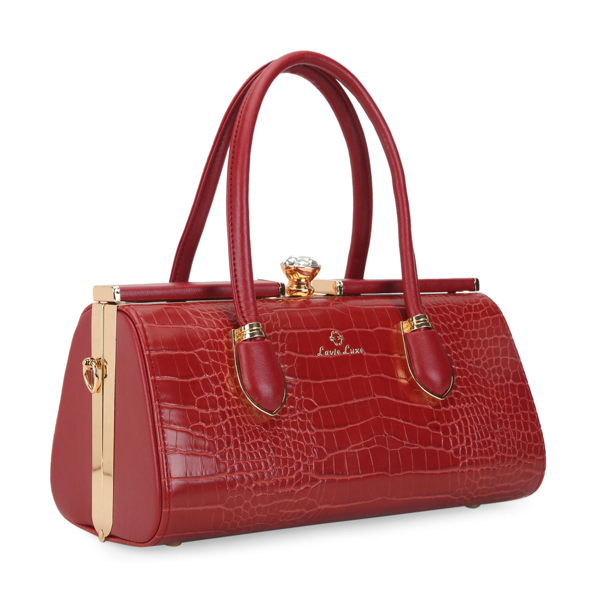 Medium Dazzle Frame Satchel Bag — Dark Red (3)