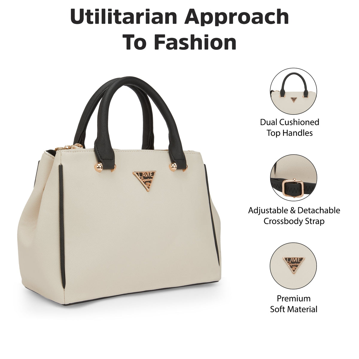 Columbia 3 Compartment Small Satchel Bag — Off White (3)