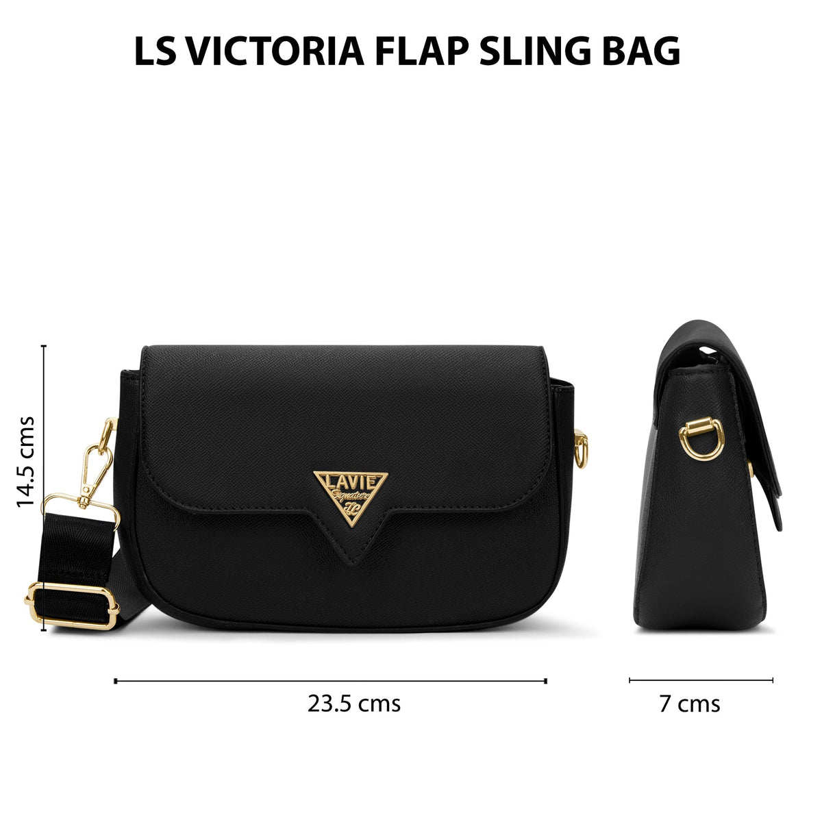 Victoria Small Flap Sling Bag — Black (4)