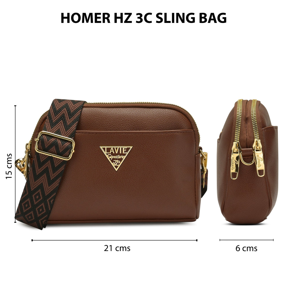 Homer Horizontal 3 Compartment Small Sling Bag — Tan (4)