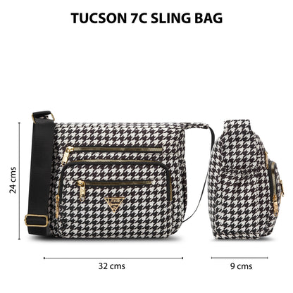 Tucson 7 Compartments Large Sling Bag — Black/White (4)