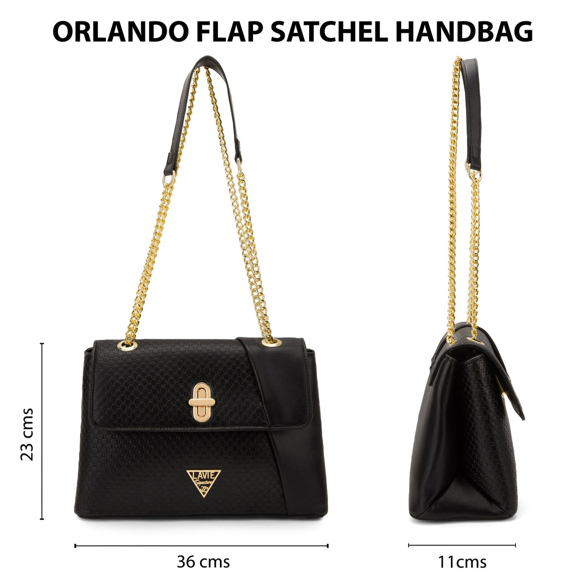 Orlando Small Flap Satchel Bag — Black (4)