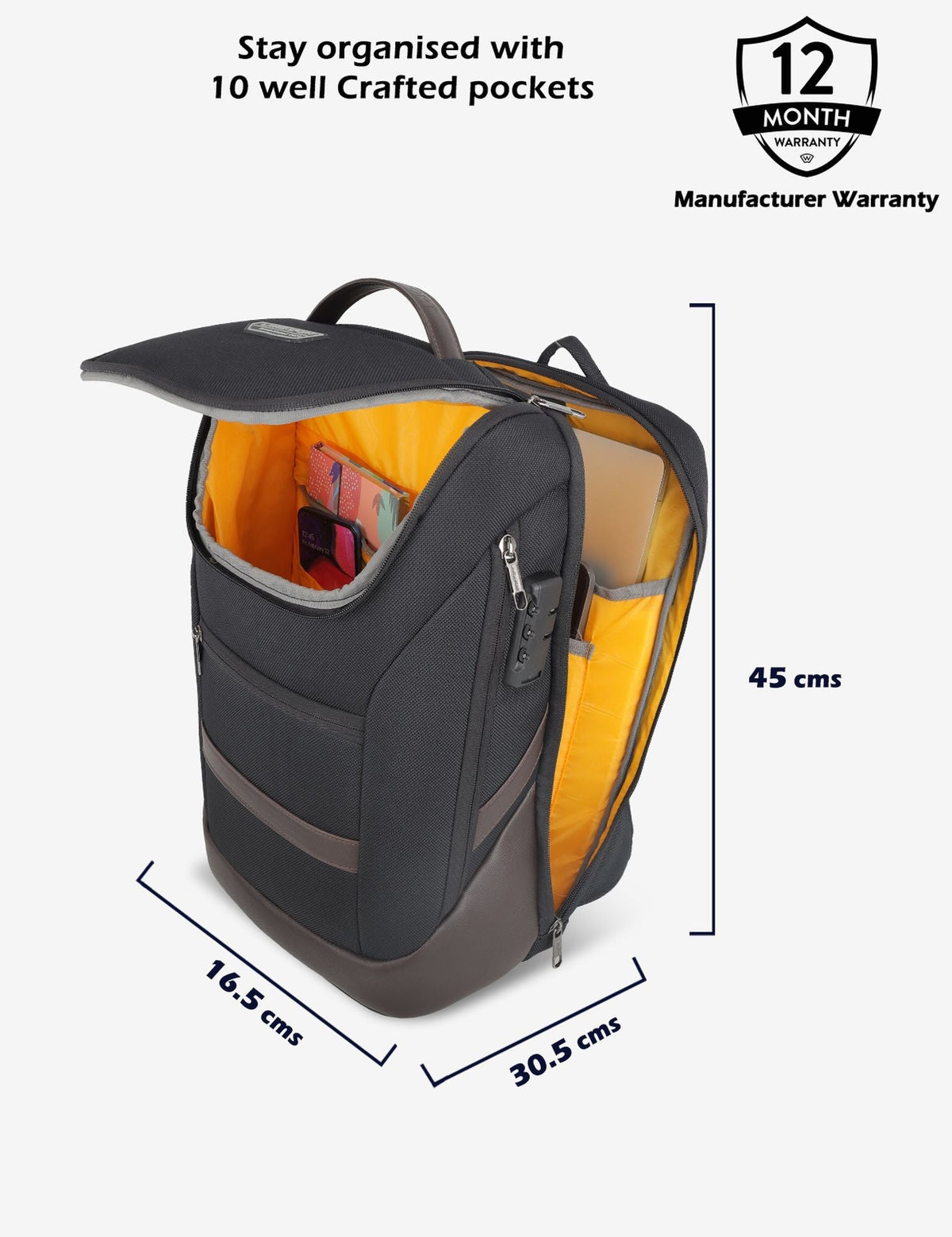 Emperor 24L Anti-theft Laptop Backpack — Black/Choco (4)