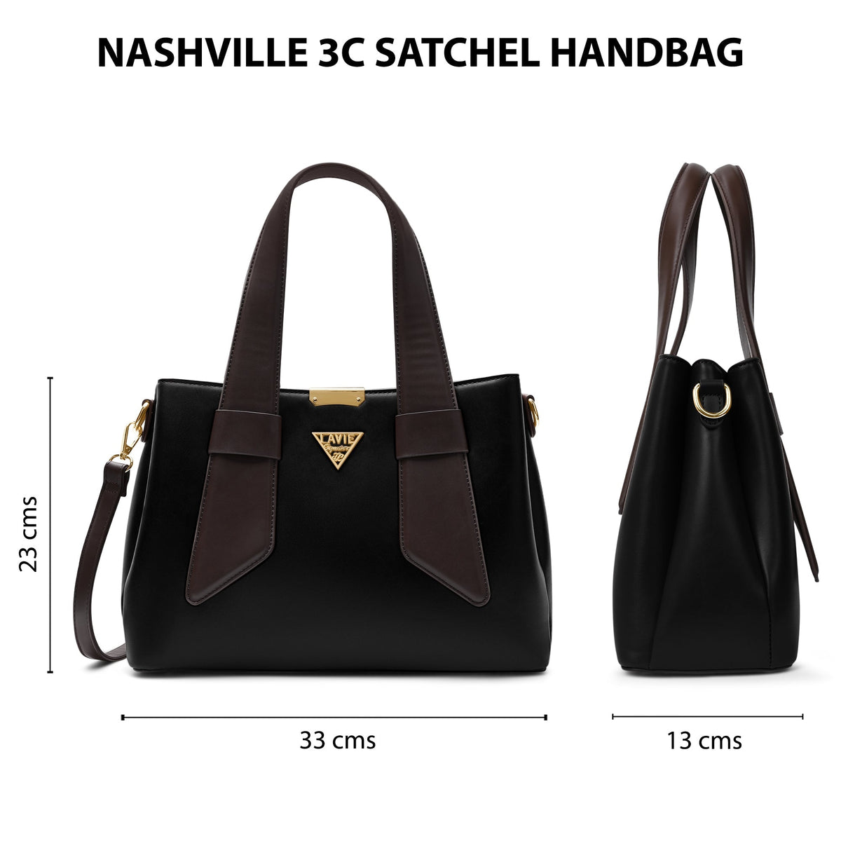 Nashville 3 Compartments Medium Satchel Bag — Black (4)