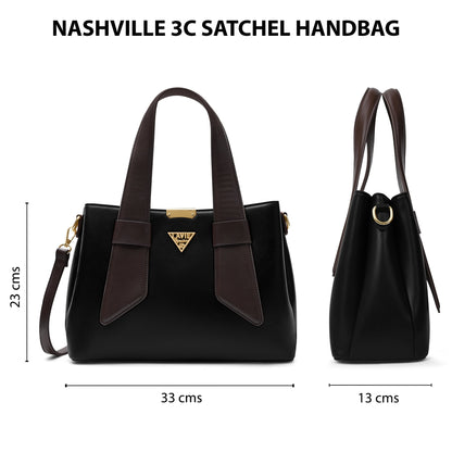 Nashville 3 Compartments Medium Satchel Bag — Black (4)