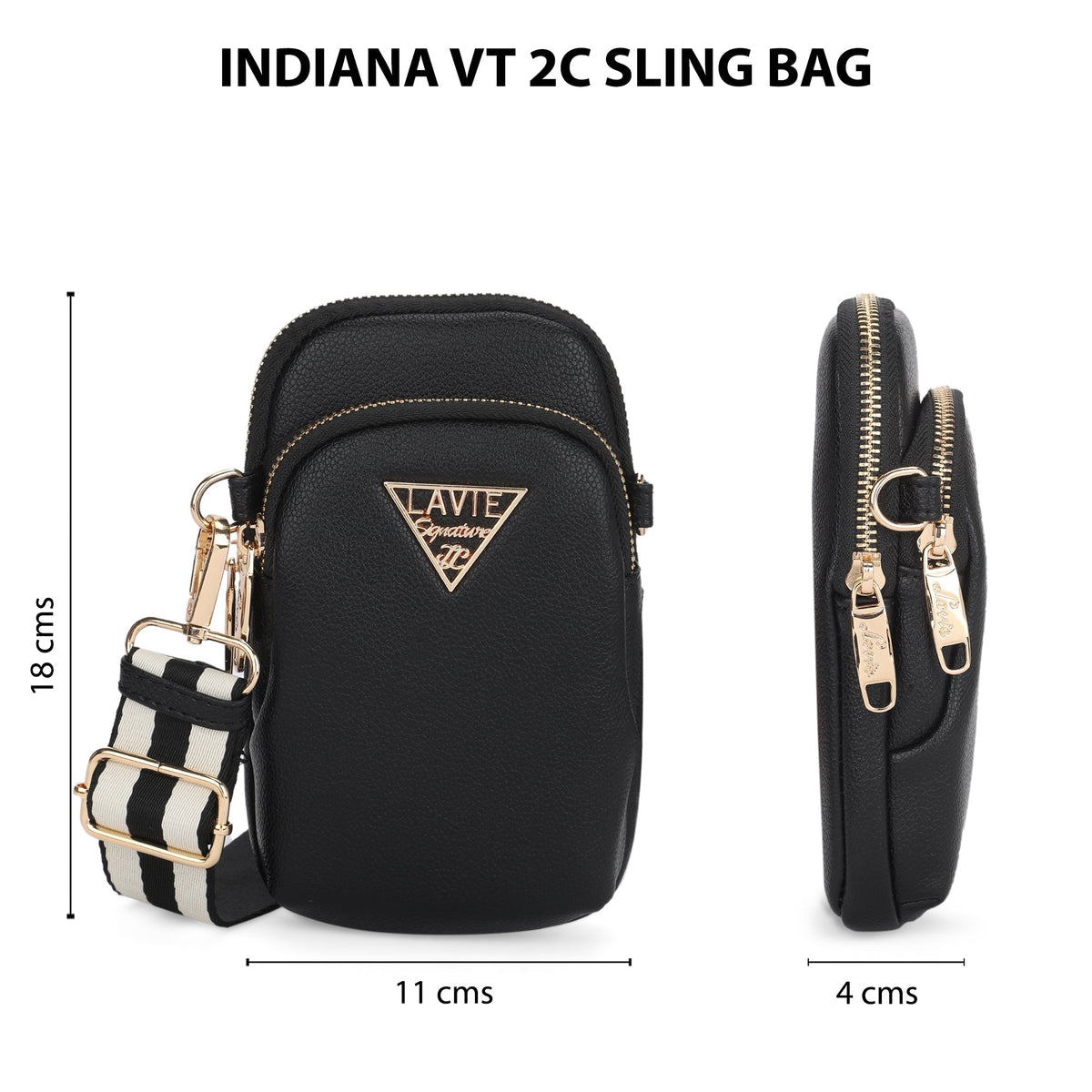 Indiana Vertical 2 Compartments Small Sling Bag — Black (4)