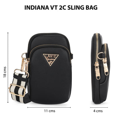 Indiana Vertical 2 Compartments Small Sling Bag — Black (4)