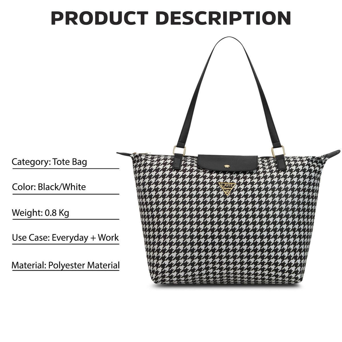 Oregon Large Tote Bag — Black/White (5)