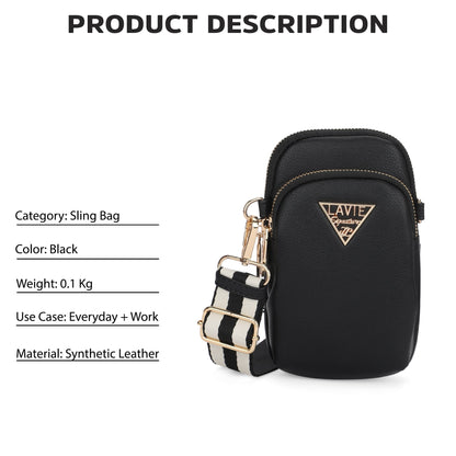 Indiana Vertical 2 Compartments Small Sling Bag — Black (5)