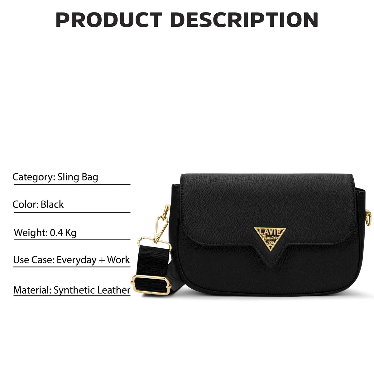 Victoria Small Flap Sling Bag — Black (5)