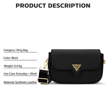 Victoria Small Flap Sling Bag — Black (5)