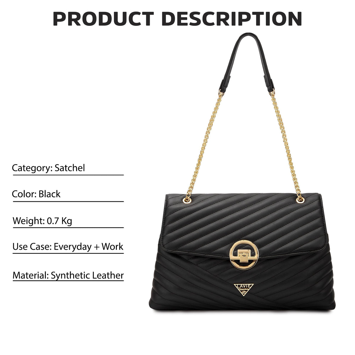 Denver Large Quilted Flap Satchel Bag — Black (5)