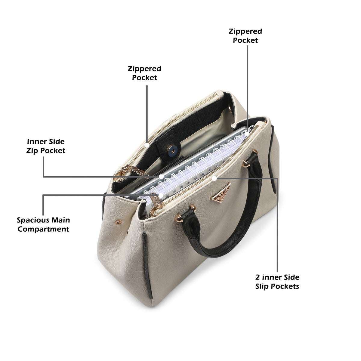 Columbia 3 Compartment Small Satchel Bag — Off White (6)
