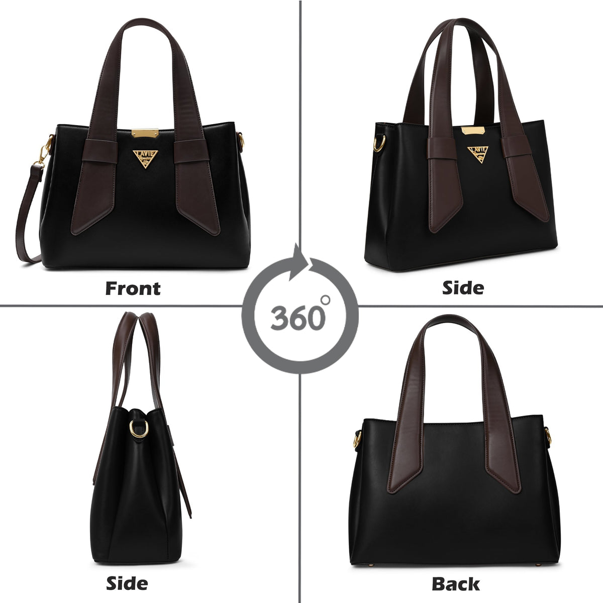 Nashville 3 Compartments Medium Satchel Bag — Black (7)
