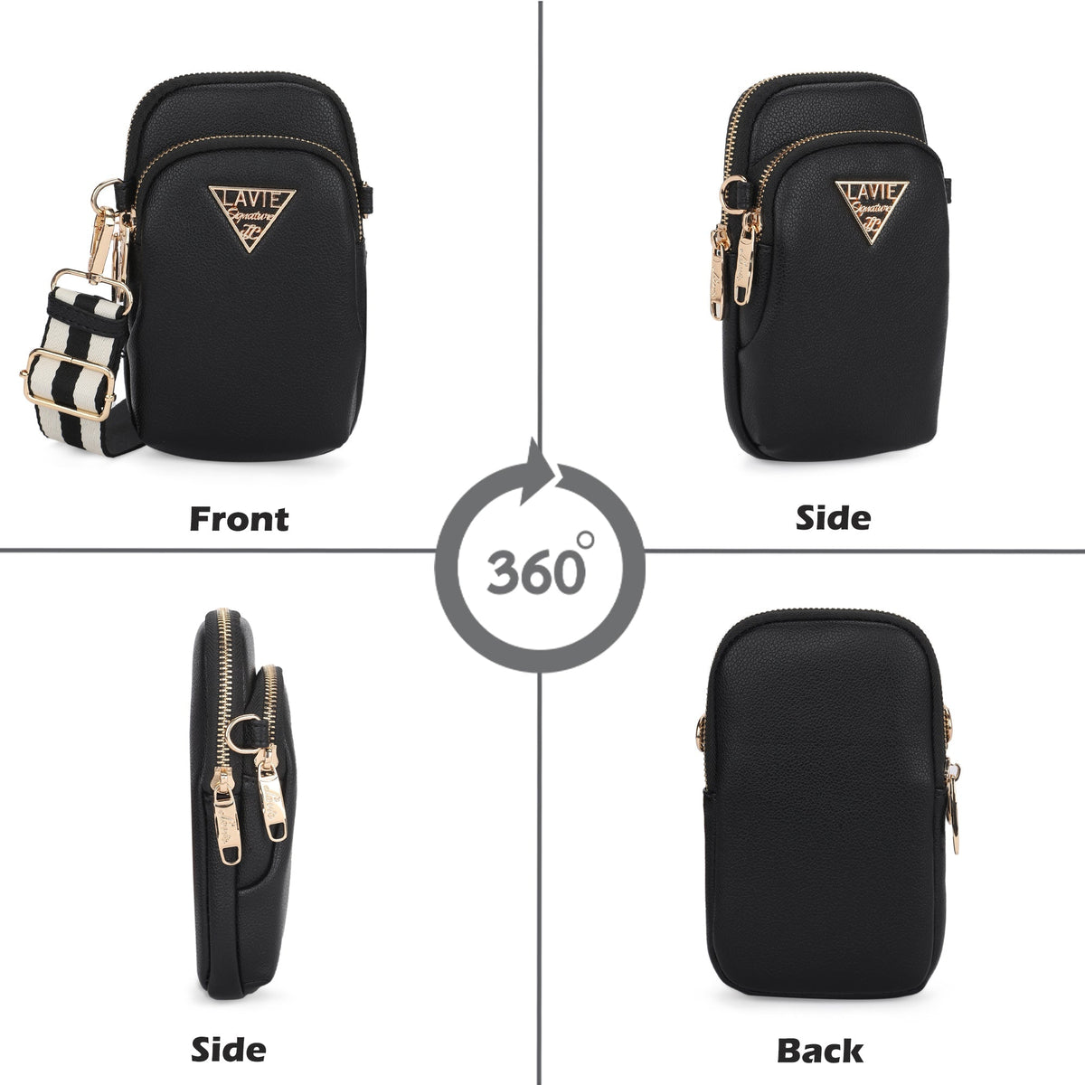 Indiana Vertical 2 Compartments Small Sling Bag — Black (7)