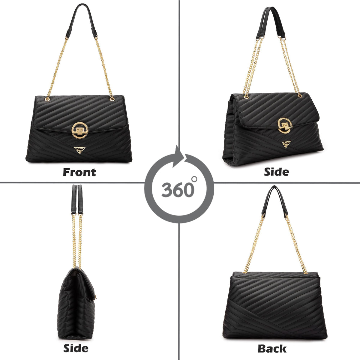 Denver Large Quilted Flap Satchel Bag — Black (7)