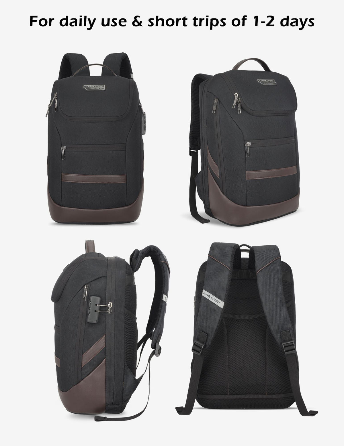 Emperor 24L Anti-theft Laptop Backpack — Black/Choco (8)